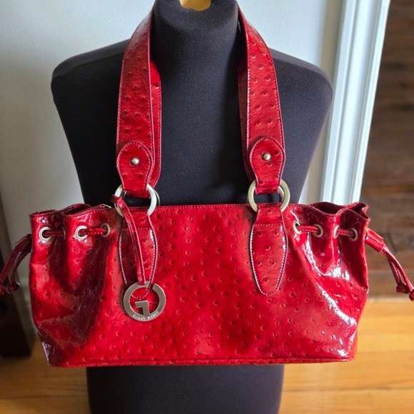 ✨ Gerry Weber Red Faux Ostrich Leather Shoulder Bag Purse Handbag ✨ - Picture 1 of 8